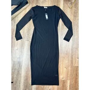 NWT Woods By Jordyn Luna Dress Sleek Black Mesh Midi Dress